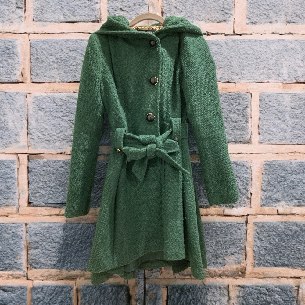 Steve Madden Women’s Single-Breasted Wool Hooded Belted Mid-Length Coat Size S